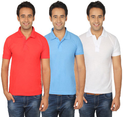 

Quetzal Solid Men's Polo Neck Multicolor T-Shirt(Pack of 3, Red;sky blue;white