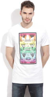 ADIDAS Printed Men's Round Neck White T-Shirt