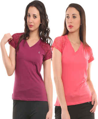 

Ultra Fit Solid Women's V-neck Maroon, Pink T-Shirt(Pack of 2), Pink;wine