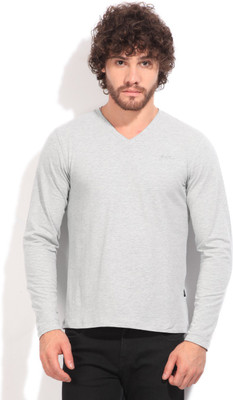 

Lee Solid Men's V-neck Grey T-Shirt, Grey mel
