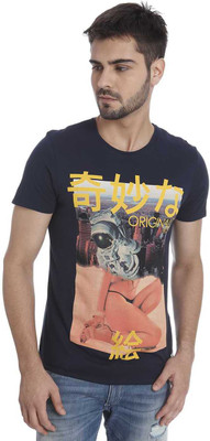 

Jack & Jones Graphic Print Men's Round Neck Dark Blue T-Shirt, Navy blazer