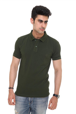 

Colors & Blends Solid Men's Polo Neck Green T-Shirt, D.green