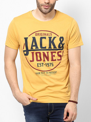 

Jack & Jones Graphic Print Men' Round Neck Yellow T-Shirt, Bright gold
