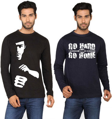 

SayItLoud Printed Men's Round Neck Black, Blue T-Shirt(Pack of 2