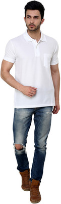 

Cotton County Premium Solid Men's Flap Collar Neck White T-Shirt