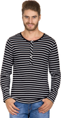 

Rigo Striped Men's Henley Black T-Shirt, Black white