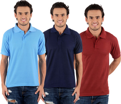 

Blaze Solid Men' Polo Neck Multicolor T-Shirt(Pack of 3, Dark blue;maroon;sky blue