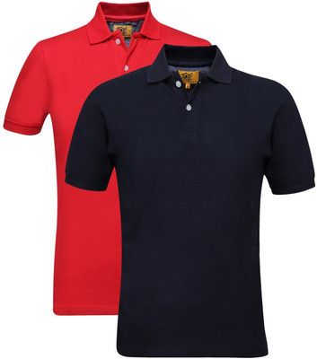 

Campus Sutra Solid Men Henley Multicolor T-Shirt(Pack of 2, Blue;red