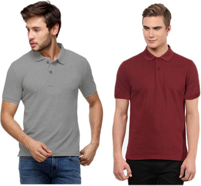 

Gold Axe Solid Men's Polo Neck Grey, Maroon T-Shirt(Pack of 2