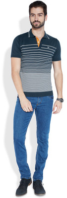 

Park Avenue Striped Men's Polo Neck Blue T-Shirt