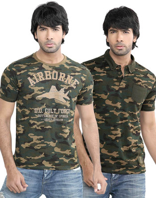 

DIFFERENCE OF OPINION Printed Men' Polo Neck Green T-Shirt(Pack of 2, Khaki