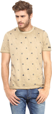 

Fritzberg Printed Men's Round Neck Brown T-Shirt, Melting brown