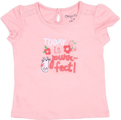 

Chirpie Pie by Pantaloons Girls Applique T Shirt(Pink, Light peach