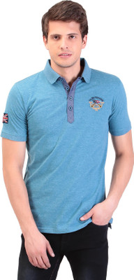 

TAG-7 Solid Men Polo Neck Light Blue T-Shirt
