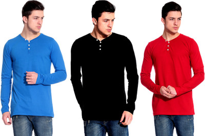 

Lemon & Vodka Solid Men' Henley Multicolor T-Shirt(Pack of 3, Red