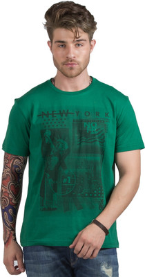 

HotTribes Printed Men' Round Neck Green T-Shirt, Forest green
