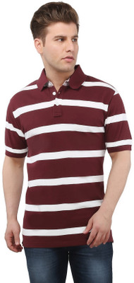 

The Cotton Company Striped Men' Polo Neck Red, White T-Shirt, Ruby red