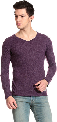 

Tinted Solid Men's V-neck Purple T-Shirt