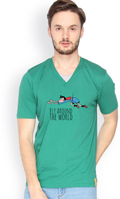 

Campus Sutra Solid Men V-neck Dark Green T-Shirt, Bottle green