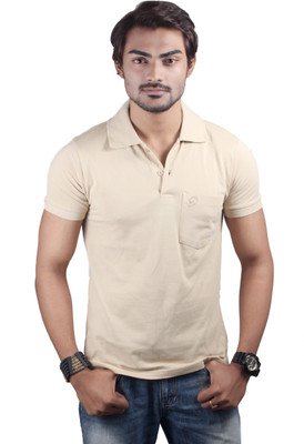 Spur Solid Men's Polo Neck Beige T-Shirt