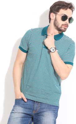 

Indian Terrain Striped Men's Polo Neck Green T-Shirt, Teal