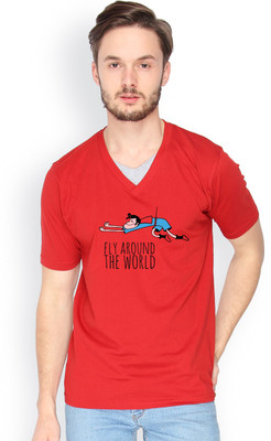 

Campus Sutra Solid Men V-neck Red T-Shirt