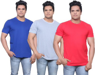 

IndiWeaves Solid Men's Fashion Neck Purple, Grey, Red T-Shirt(Pack of 3, Gray;purple;red