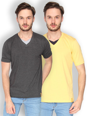 

Campus Sutra Solid Men V-neck Grey, Yellow T-Shirt(Pack of 2)