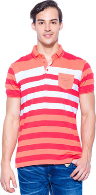 

Mufti Striped Men's Polo Neck Orange, White T-Shirt