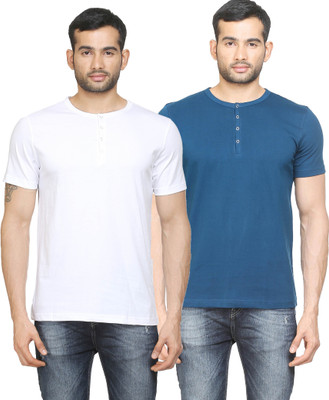

Poshuis Solid Men' Henley White, Blue T-Shirt(Pack of 2, Petrol blue;white