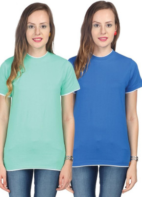 

Campus Sutra Solid Women's Round Neck Green, Blue T-Shirt(Pack of 2