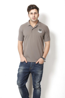 

Gritstones Solid Men' Polo Neck Grey T-Shirt