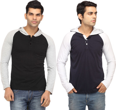 

Leana Solid Men' Hooded Multicolor T-Shirt(Pack of 2