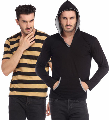 

Leana Striped Men's Henley Multicolor T-Shirt(Pack of 2
