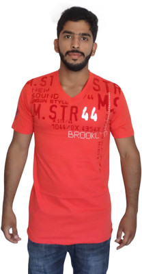 

Uniqe Printed Men's V-neck Orange T-Shirt