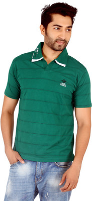

Awack Striped Men's Polo Neck Dark Green T-Shirt, Darkgreen