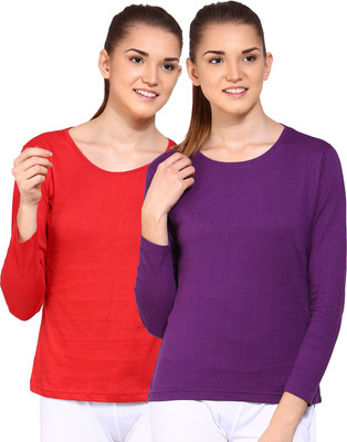 

Ap'pulse Solid Women's Round Neck Red, Purple T-Shirt(Pack of 2), _red_lilc