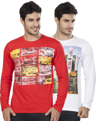 Alan Jones Printed Men's Round Neck Red, White T-Shirt(Pack of 2