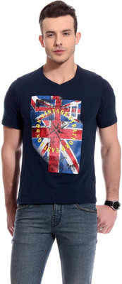 

TAB91 Printed Men's Round Neck Dark Blue T-Shirt