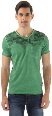 

Monte Carlo Printed Men's V-neck Green T-Shirt