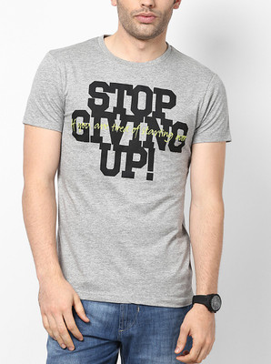 

Jack & Jones Graphic Print Men's Round Neck Grey T-Shirt, Light grey melange