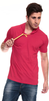 Izinc Solid Men' Hooded Red T-Shirt