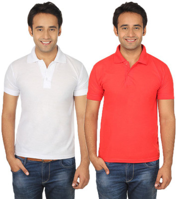 

Quetzal Solid Men's Polo Neck Red, White T-Shirt(Pack of 2