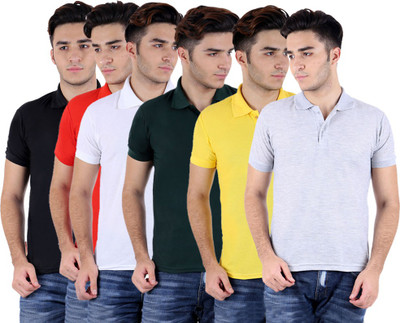 

Sanvi Traders Solid Men Polo Neck Multicolor T-Shirt(Pack of 6