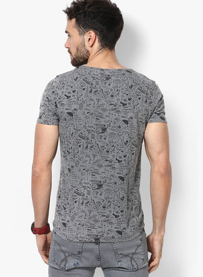 

Jack & Jones Printed Men's Round Neck Grey T-Shirt, Grey melange