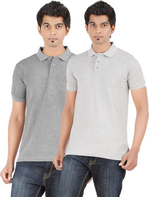 Ap'pulse Solid Men' Polo Neck Grey, Grey T-Shirt(Pack of 2, Andhra melange;grey melange