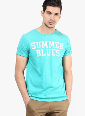 

Jack & Jones Printed Men' Round Neck Light Blue T-Shirt, Bright aqua