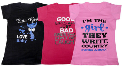 

IndiWeaves Girls Printed T Shirt(Multicolor, Black & pink & pink