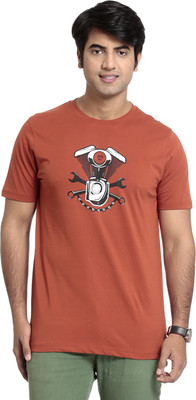 

Seven Solid Men's Round Neck Brown T-Shirt