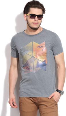 

Fila Printed Men' Round Neck Grey T-Shirt, Mid gry mel